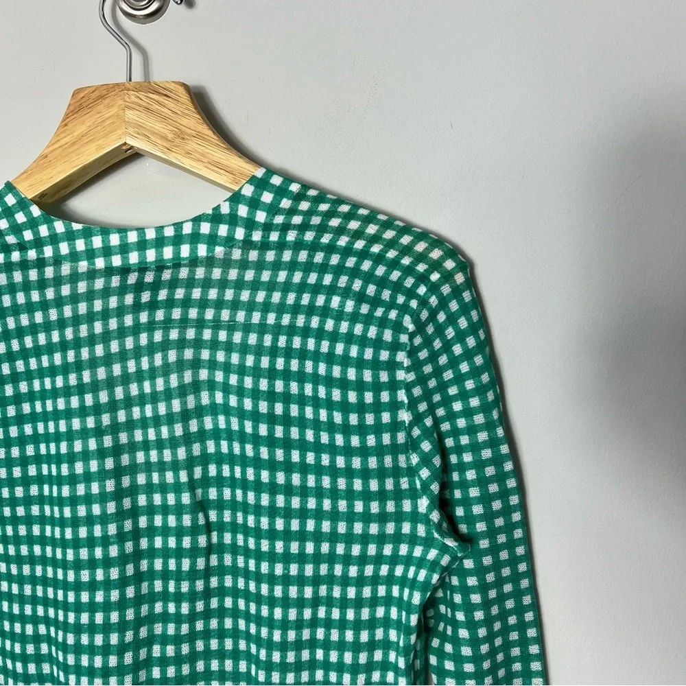J. Crew Collection Gingham Green White Cardigan Sweater Long Cotton XS 190
